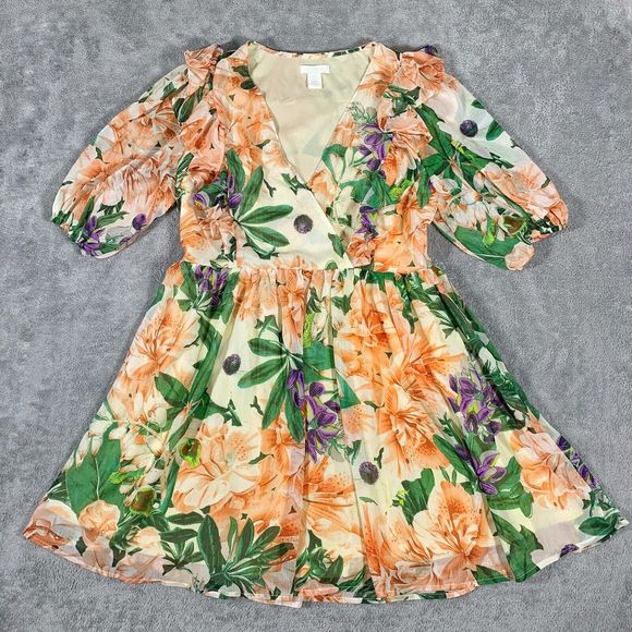 H&M Dresses & Skirts - H&M Floral Ruffle Colorful Fit & Flare Dress Size Small Women’s
